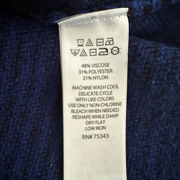 Cynthia Rowley Blue Black Striped Sweater Mock  Neck L EUC - Picture 4 of 6